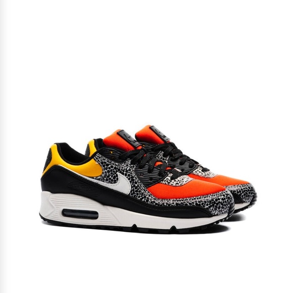 NIKE AIR MAX 90 SAFARI BLACK/PHANTOM-CHILE RED-POLLEN WMNS SIZE 9.5 M - Picture 9 of 13